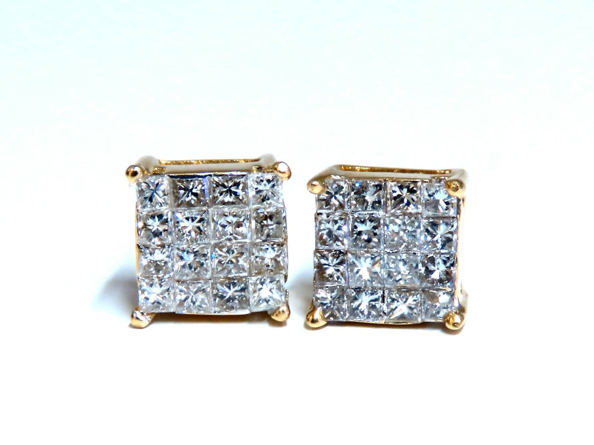 1.06ct Natural Diamonds Cluster Channel Princess Clip Earrings 14 Karat *v