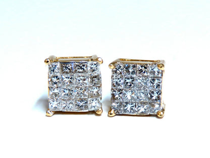 1.06ct Natural Diamonds Cluster Channel Princess Clip Earrings 14 Karat *v