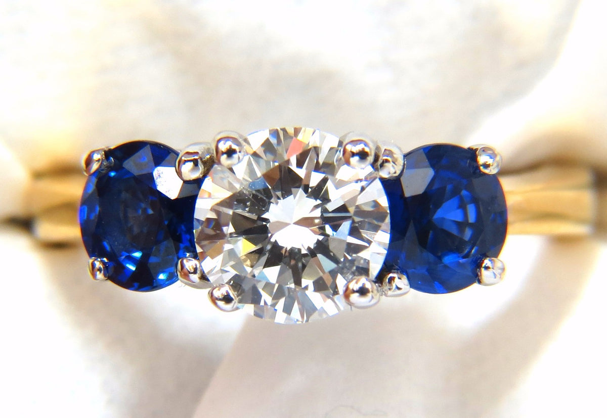 GIA 2.57CT NATURAL ROUND BRILLIANT DIAMOND RING CLASSIC THREE SAPPHIRE*v