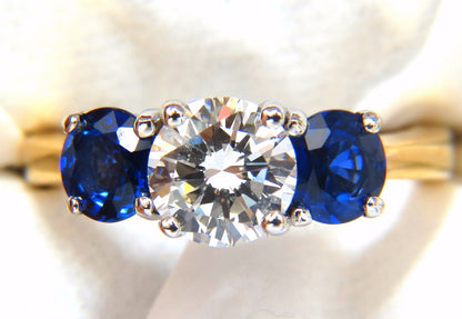 GIA 2.57CT NATURAL ROUND BRILLIANT DIAMOND RING CLASSIC THREE SAPPHIRE*v