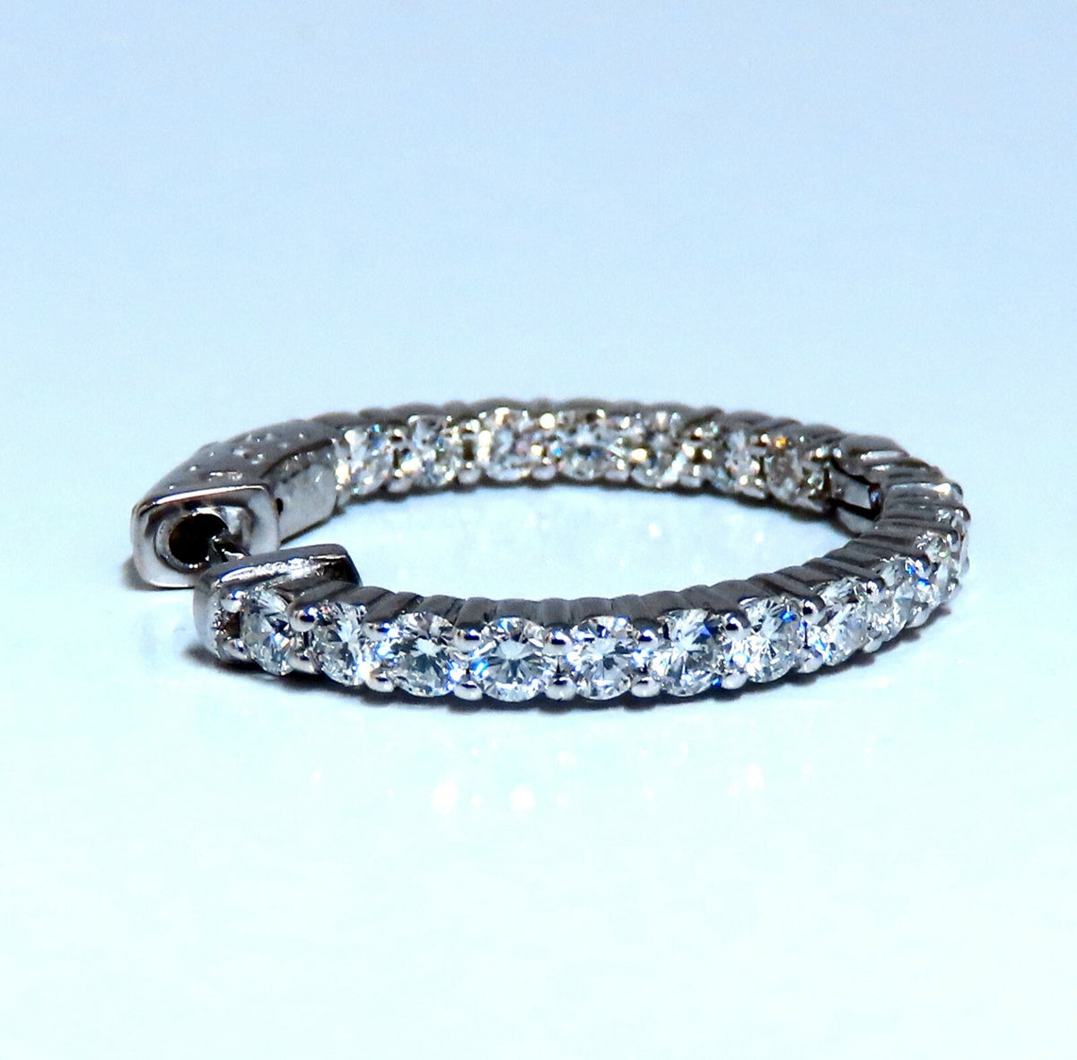 2.20ct Natural Diamond Hoop Earrings 14kt White Gold -1 inch *v