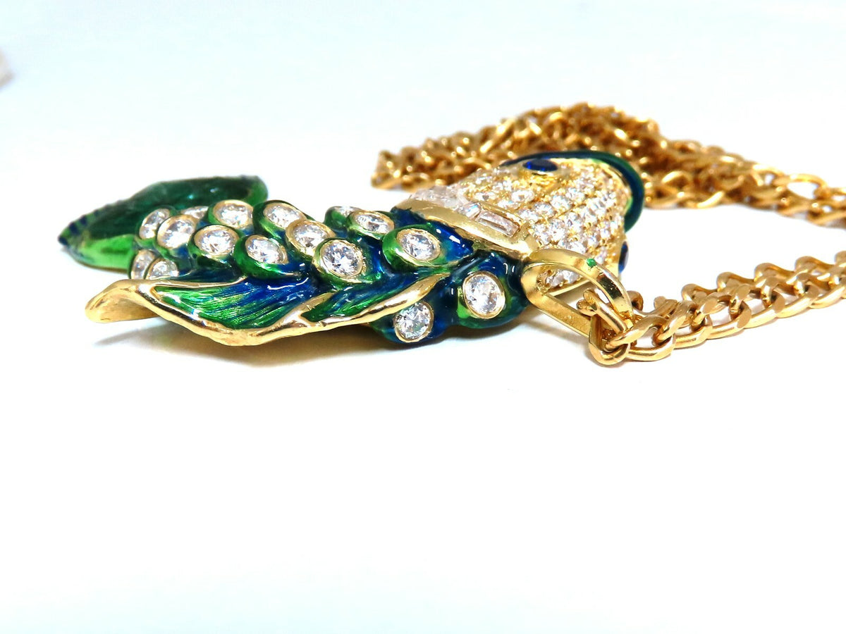 10.12ct Natural Sapphire Emerald & Diamonds Enamel Fish Pendant 18kt *v