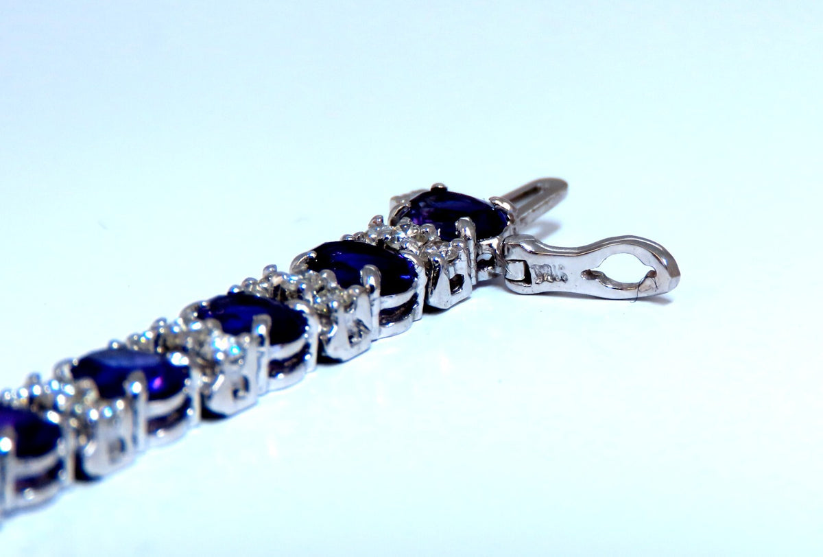 10ct Natural Oval Purple Amethysts Diamonds Tennis Bracelet 14kt Gold *v