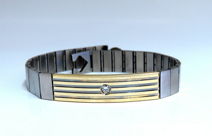 1980's Retro Mod 18kt Stainless Steel Diamond Bracelet *v