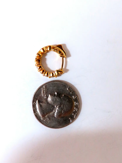 .88ct Natural Round Diamond mini hoop earrings 14kt yellow gold Dime *v