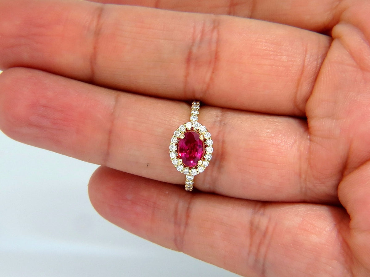 Burma Natural GIA Certified 1.01ct oval cut red ruby .50ct diamonds ring 14kt *v