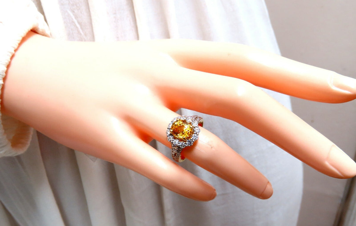 GIA Certified 2.59Ct Natural Yellow Natural Sapphire Diamonds Ring 14kt *v