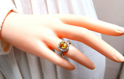 GIA Certified 2.59Ct Natural Yellow Natural Sapphire Diamonds Ring 14kt *v