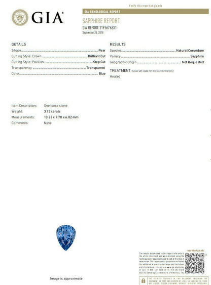GIA Certified 3.73ct Natural Pear Sapphire Halo Cluster Ring 14 Karat *v