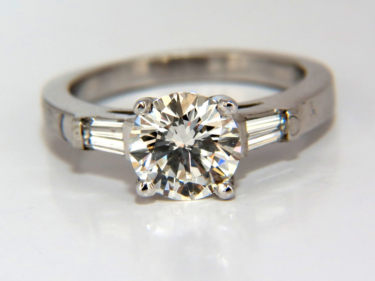 GIA 1.51ct. Round Brilliant Excellent cut diamond .30ct baguette ring Platinum*v