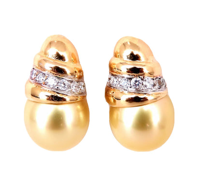 11.2mm Golden Yellow South Seas Pearls .50ct Diamonds Stud Earrings 14kt Gold *v