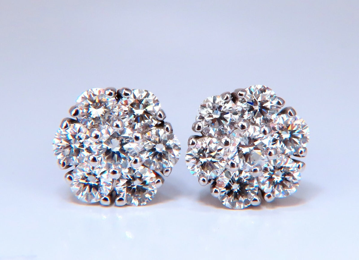1.70ct. natural round diamond cluster earrings 14 karat floreta *v