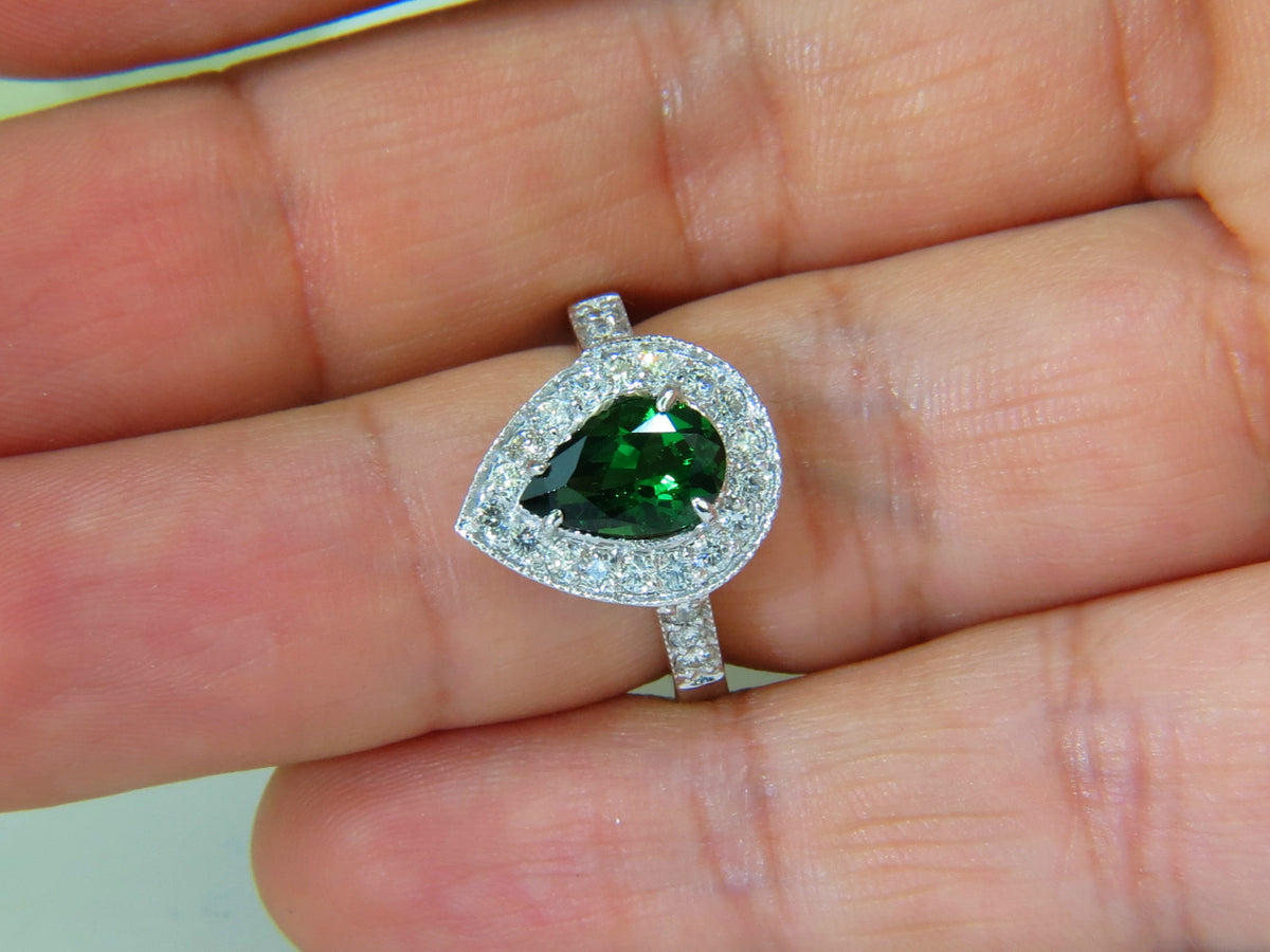 2.56CT NATURAL BRIGHT FINE GEM GREEN TSAVORITE DIAMOND RING 14KT *v