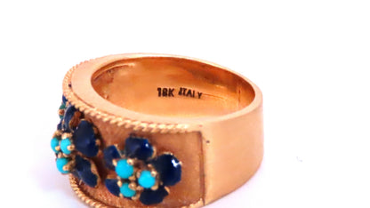.50ct Natural Turquoise Blue Daisy Petal Vintage Ring 18kt Gold Ref 12300 *v
