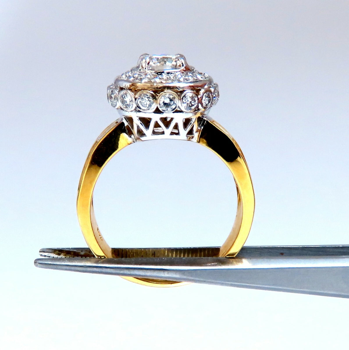 GIA Certified .59ct round cut diamond Raised Crown ring Flush 14Kt gold *v