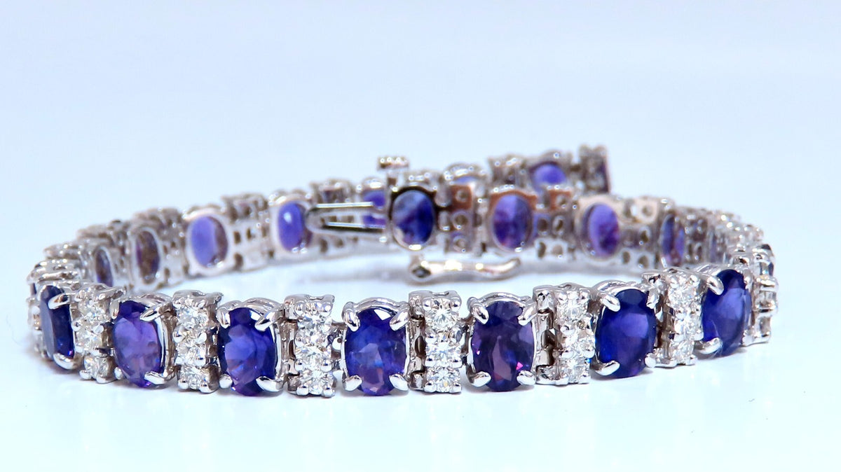 10ct Natural Oval Purple Amethysts Diamonds Tennis Bracelet 14kt Gold *v