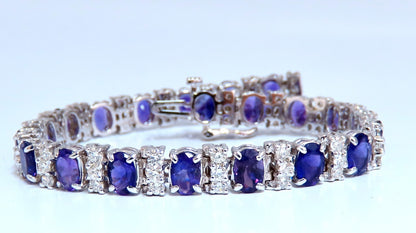 10ct Natural Oval Purple Amethysts Diamonds Tennis Bracelet 14kt Gold *v