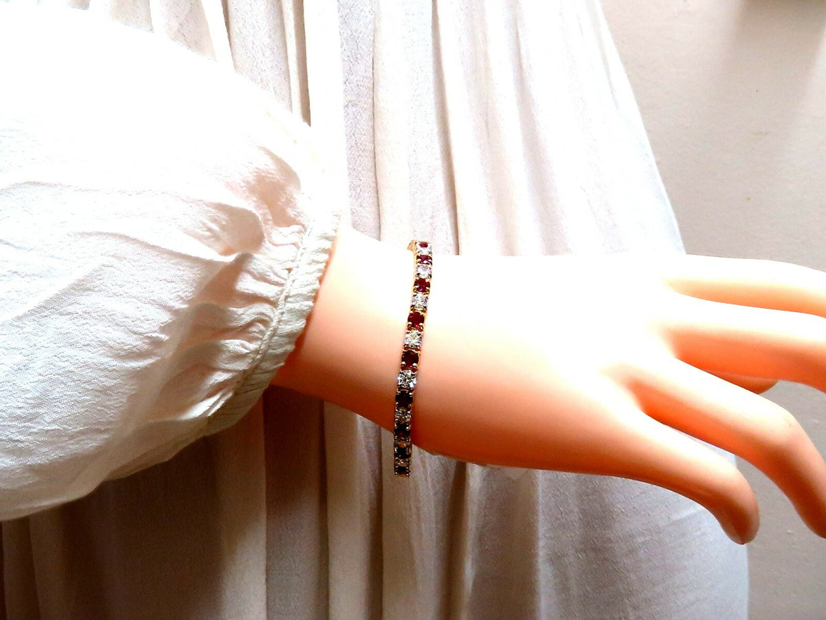 11.83ct Vivid Red Natural Ruby Diamonds Tennis Bracelet 14kt Gold Two Toned *v