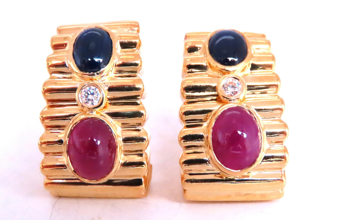 6ct Natural Sapphire Ruby Diamond Clip Earrings 18kt Gold 74525 *v