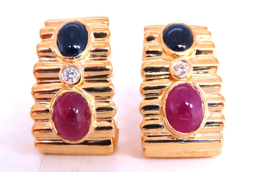 6ct Natural Sapphire Ruby Diamond Clip Earrings 18kt Gold 74525 *v