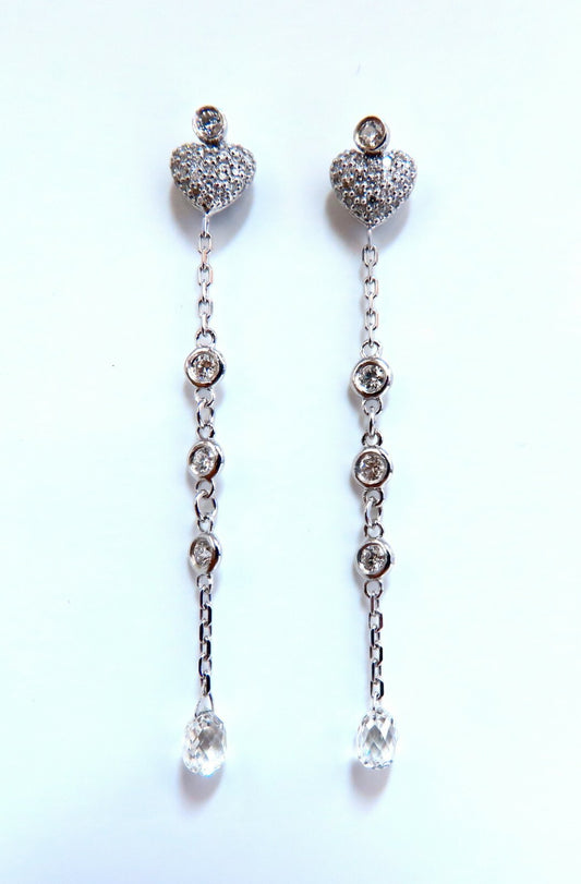 1.45ct Natural Briolette Diamonds Dangle Earrings 14 karat Jackets & Stud *v