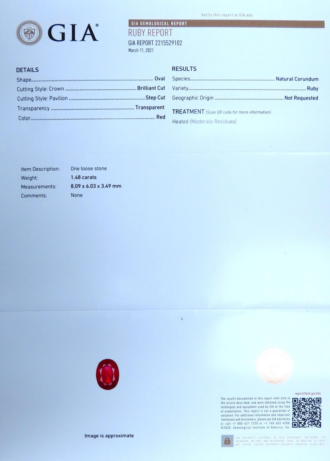 GIA Certified 1.48ct Natural Ruby Diamond Necklace 14kt Gold 47711 *v