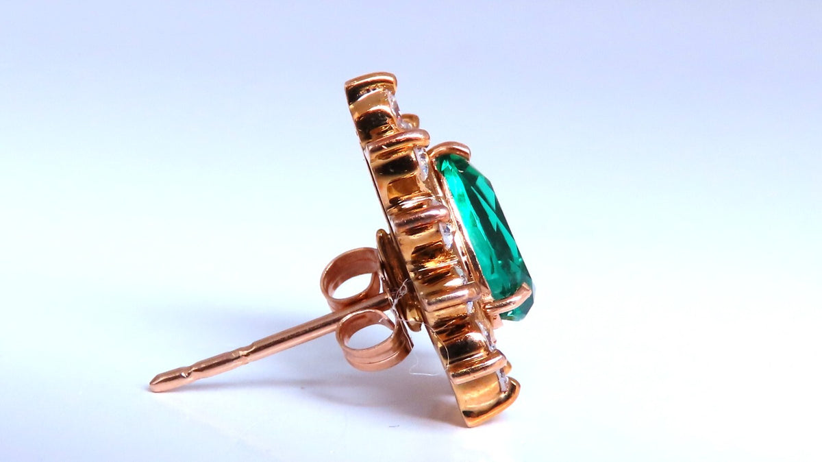 Lab Created Emerald Natural Diamond Stud Earrings Jacket Solitaire 14kt Gold *v