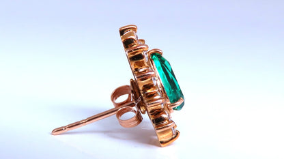 Lab Created Emerald Natural Diamond Stud Earrings Jacket Solitaire 14kt Gold *v