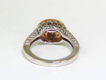 2.78CT NATURAL FINE PURPLE RED RUBY DIAMOND RING 14KT G/VS *v