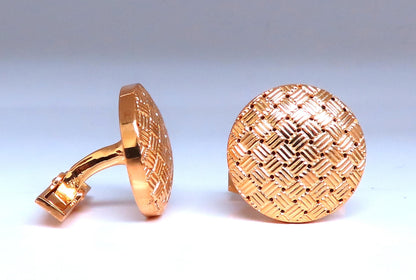 Cross Hatch Deco Round Raised Dome Button Cufflinks 14kt gold 12366 *v