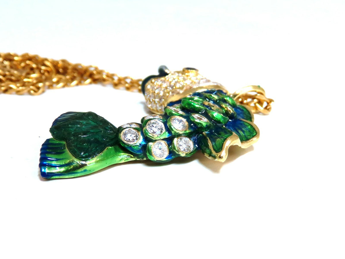 10.12ct Natural Sapphire Emerald & Diamonds Enamel Fish Pendant 18kt *v