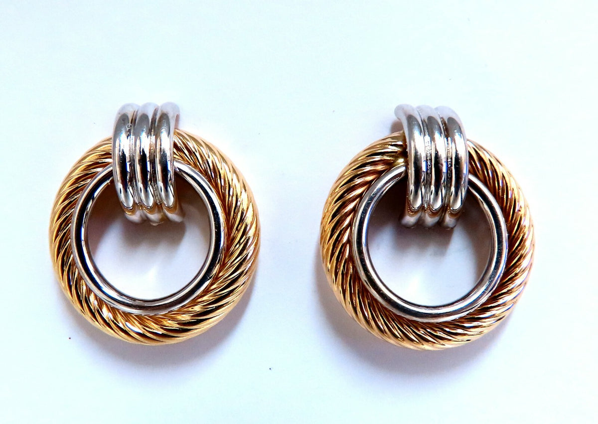 14kt Gold Textured Rope Twist Knocker Circle Earrings *v