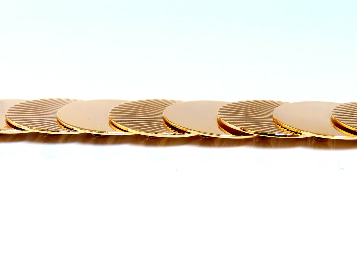 Vintage Circular Disc & Ray Link Bracelet 14kt Gold *v
