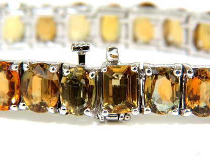 33.00ct. NATURAL GEM YELLOW GREEN ORANGE COLOR SAPPHIRES TENNIS BRACELET 14kt *v