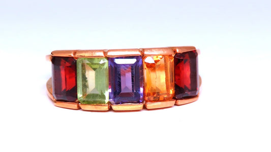 Natural amethyst topaz peridot garnet citrine mother's ring 14kt *v