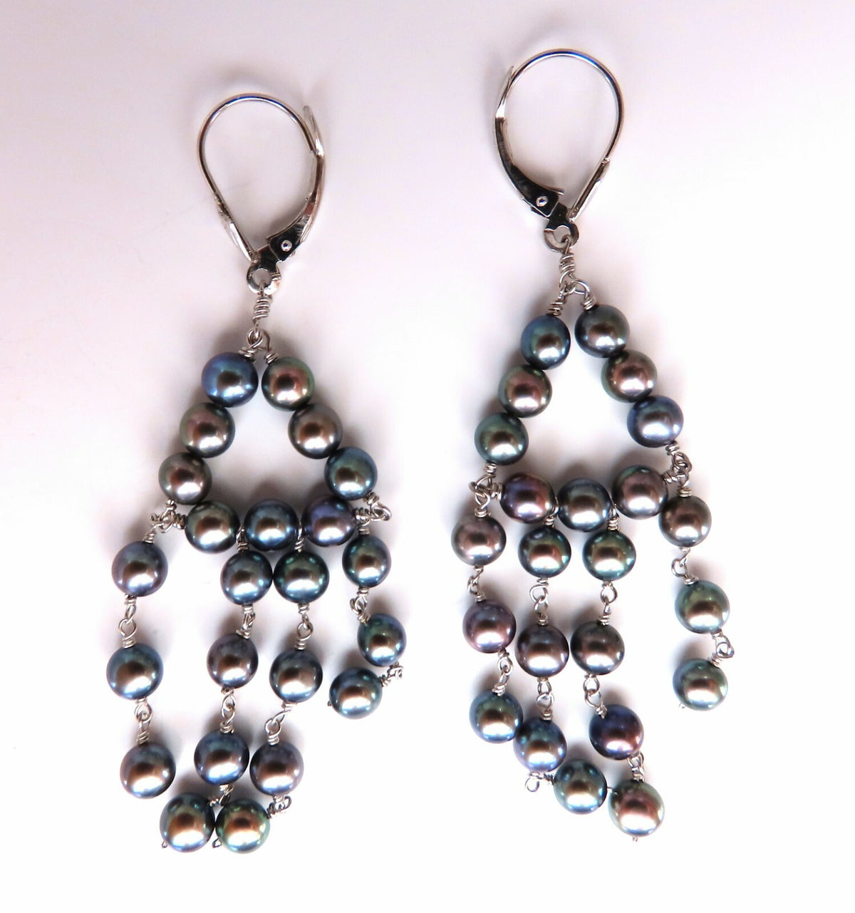 Bohemian deco 4mm freshwater pearls dangling earrings 14kt *v