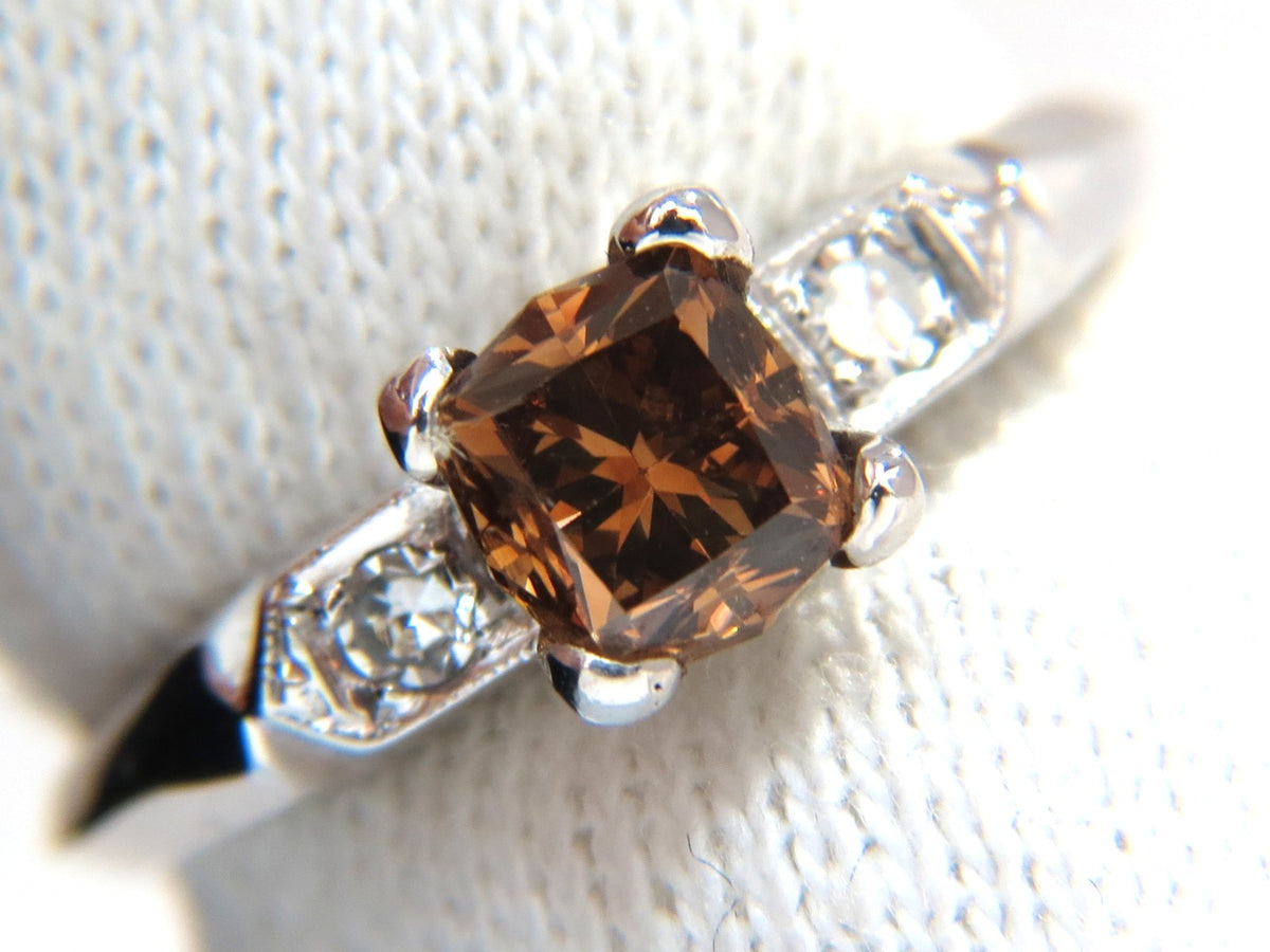 1.12ct natural fancy bright orange brown diamond ring platinum *v