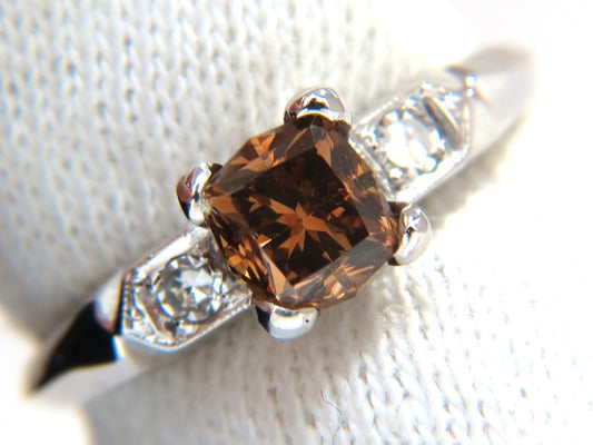 1.12ct natural fancy bright orange brown diamond ring platinum *v