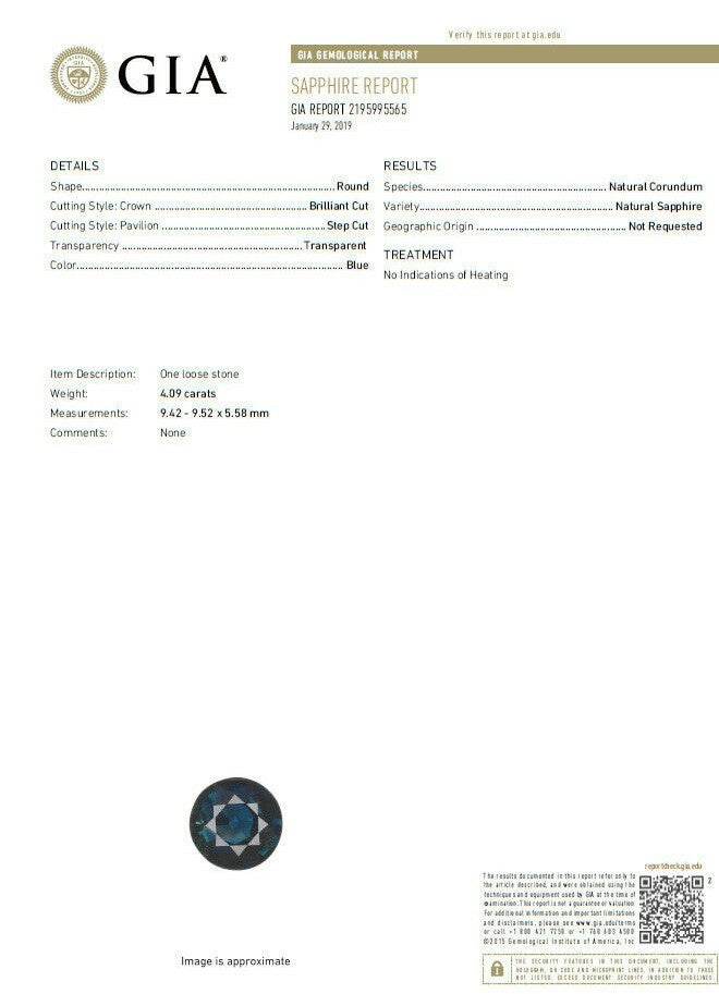 GIA Certified 4.09ct Natural Round No Heat Sapphire Diamond Ring Unheated 14kt*v