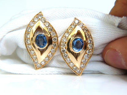 4.75CT NATURAL SAPPHIRE DIAMOND EARRINGS OMEGA CLIP 14KT CORNFLOWER *v