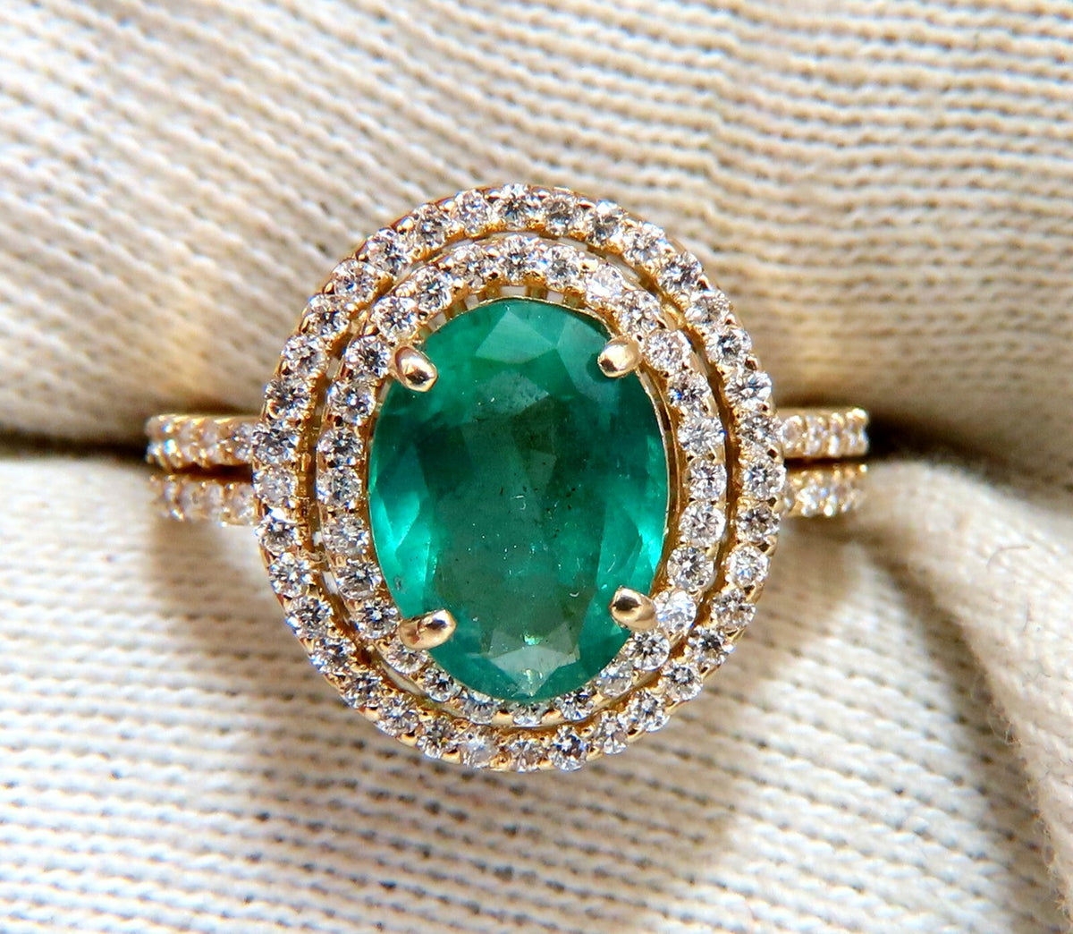 2.93ct Natural Emerald Diamonds Double Halo Ring 14kt *v