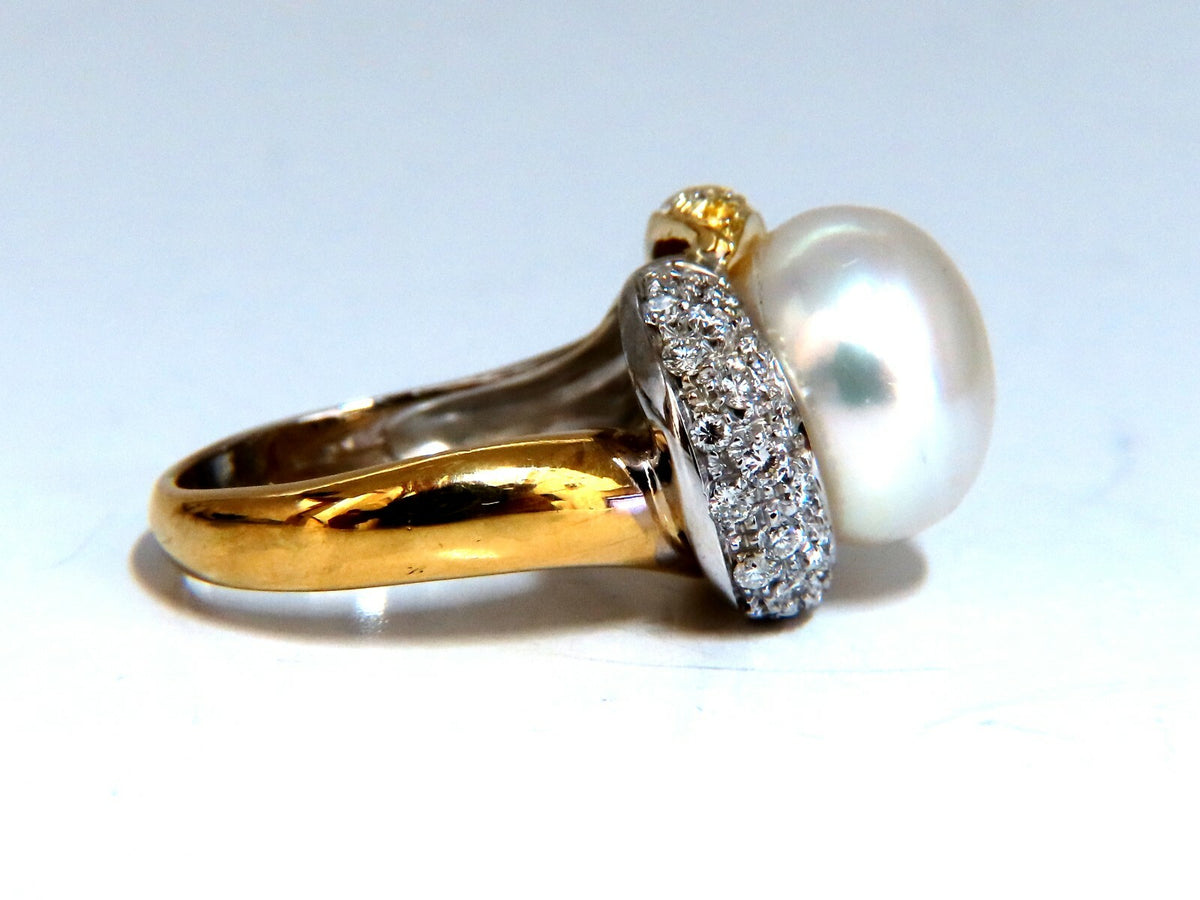 12.7mm Natural South Seas Pearl Diamonds Rings 18kt *v