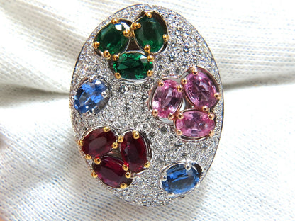 7.26CT NATURAL SAPPHIRE EMERALD RUBY DIAMONDS SECTIONAL COCKTAIL RING 18KT*v