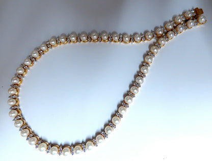 3.03ct Natural Akoya Pearls & Diamonds Riviera Necklace 14kt *v