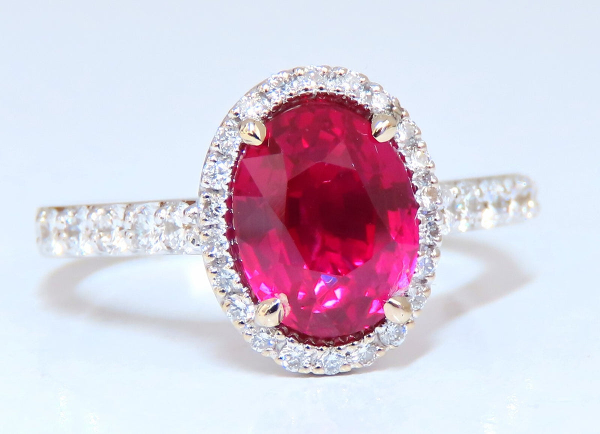 RARE GIA certified 3.03ct no heat natural ruby diamond ring 18kt classic halo *v