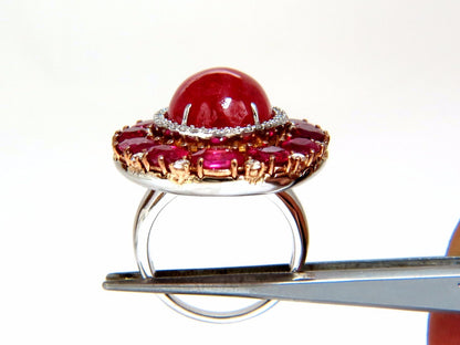 GIA Certified 20.30ct Natural Rhodonite Ruby Diamonds cluster ring 18kt *v