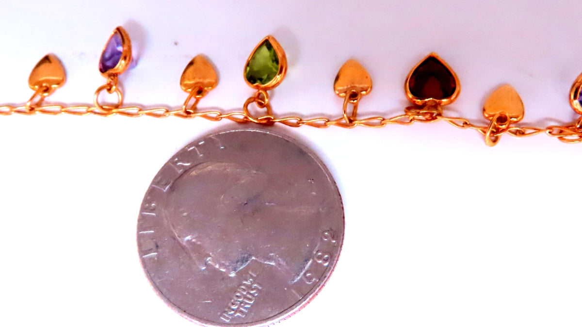 Garnet Amethyst Citrine Heart Dangle Bracelet 14kt 12461 *v