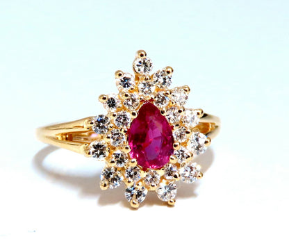 1.02ct Natural Ruby Diamonds Ring Pear Cluster 14kt gold *v