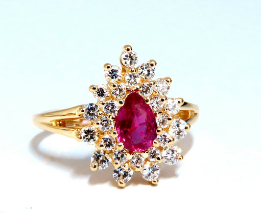 1.02ct Natural Ruby Diamonds Ring Pear Cluster 14kt gold *v