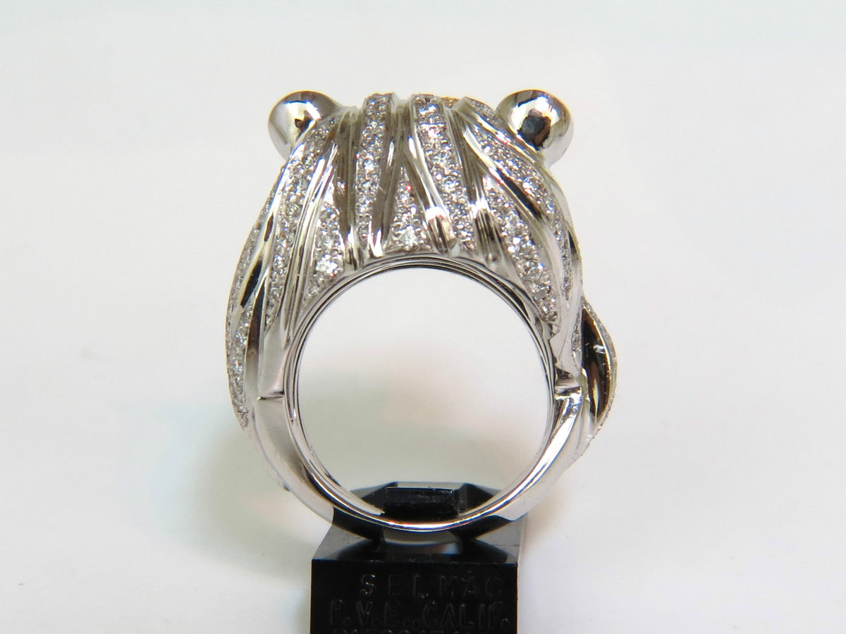 18KT ITALY UNISEX HUGE 3.40CT NATURAL DIAMONDS RUBY LION RING *v